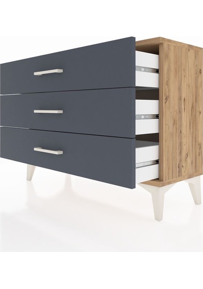 Arges Şifonyer 3 Çekmeceli 88x30x64 Çam-antrasit Atlas Çam