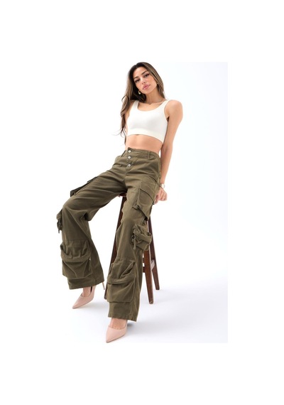 Ckm Moda Gela Kargo Cepli Bol Pantolon Haki