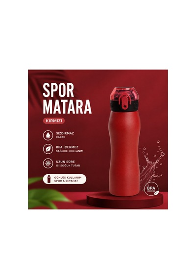 750 Ml Çelik Matara 5 Renk Seçeneği Kırmızı