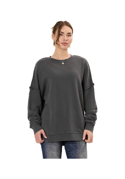 Cipo & Baxx Wl371 Kadın Büyük Beden Sweatshirt Dokulu Desen Ve Dikiş Detaylarına Sahip Bol Kesim Kazak Anthracıte