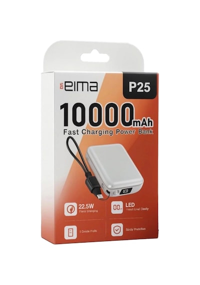 Eıma P25 10000 Mah Powerbank 22.5w Hızlı Şarj, Led Göstergeli Beyaz