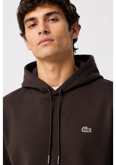 Lacoste Men's Classic Hoodie Sweatshirt Erkek Ayarlanabilir Kapüşonlu Organik Pamuk Sweatshirt Kahverengi