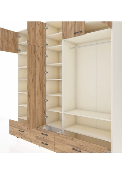 Hyperion Dolap 18 Raflı 4 Çekmeceli Tek Askılı 220x44x243 Aytaşı-çam/çam Atlas Çam/atlas Çam