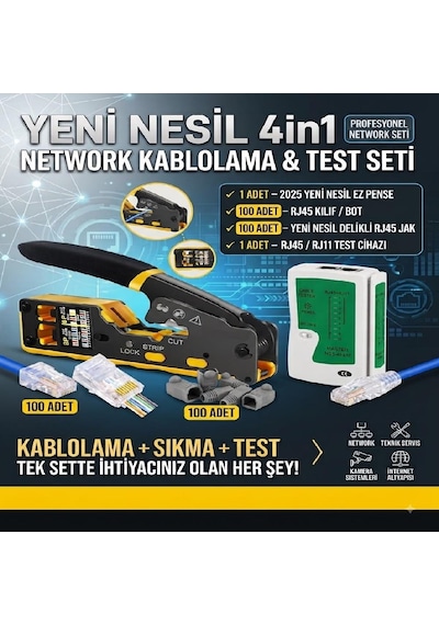 Electroon Ht0204 Yeni Nesil 4in1 Network Kablolama Ve Test Seti 1 Adet