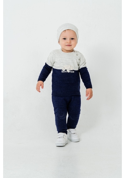 Babyhola Çocuk Teddy Bear Detay Kazak Pantolon Bere Triko Kışlık Takım 22113 Lacivert