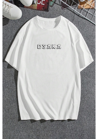 Unisex Osaka Baskılı T-shirt Beyaz