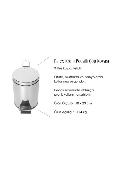 Palex Krom Pedallı Çöp Kovası 3 Litre