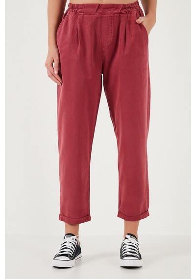 Lela Slim Fit Normal Bel Boru Paça Bayan Pantolon 668Yp5372 Bordo