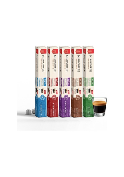 Nish Coffee Single Orijin Kapsül Kahve 5'li Set Ethiopia,colombia,guatemala,kenya,brasil -50 Kapsül Kapsül Kahve