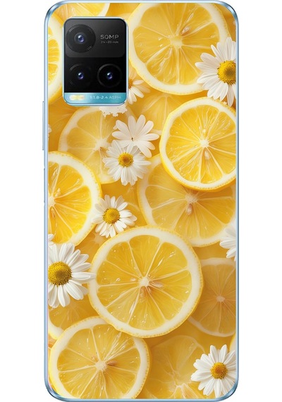 Vivo Y21s/y33s/y32 Uyumlu Limon Dilimleri Ve Papatya Desenli Baskılı Silikon Kılıf Renkli