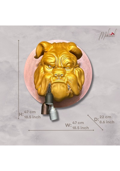 Korkusuz Bulldog Duvar Lambası, Kafa Heykeli, Dekorasyon Lambası Altın