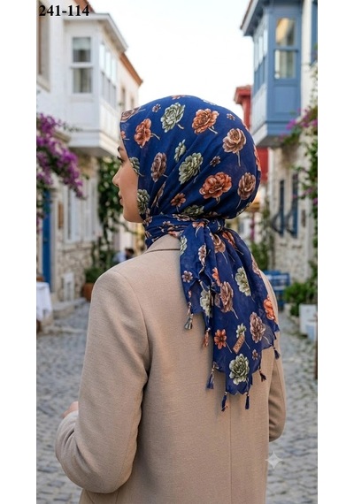 Dolce Cotton Desenli Sökme Boncuklu Eşarp 241-114 Çok Renkli