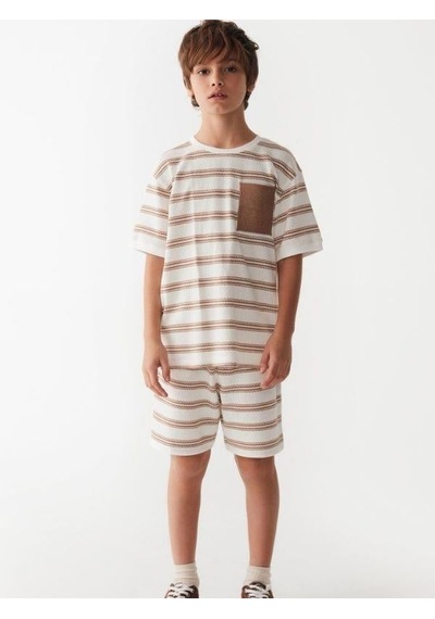 Nk Kids Çocuk Çizgili Triko Cepli T-shirt-14003-kahverengi Kahverengi