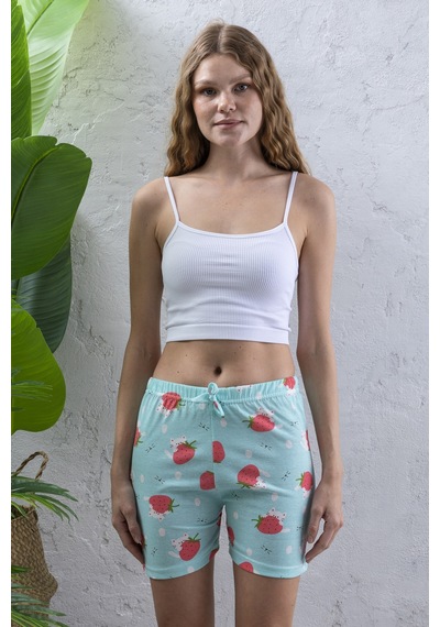 Giysa Kadın Beli Lastikli Desenli Şort Pijama Altı Turkuaz - 2027 Turkuaz