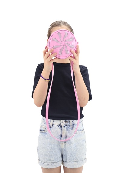 İcone Bag Yuvarlak Kız Çocuk Çantası Simli Suni Kız Çocuk Çantası Pembe