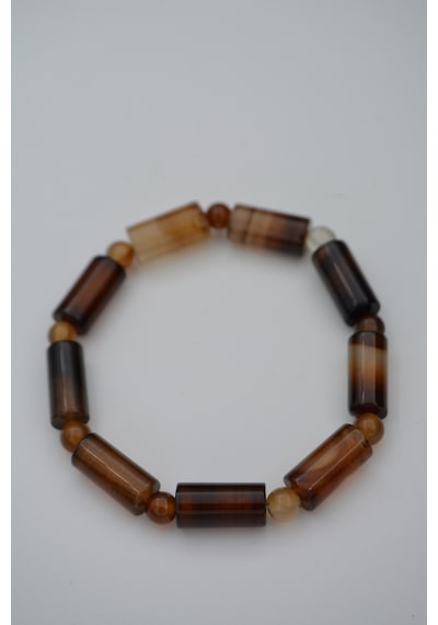 Stoneage Erkek Bileklik Kahverengi Akik Doğal Taşlı Çok Renkli