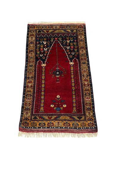 El Dokuma Eski Koleksiyonluk Yahyalı Seccade 75x130 Kök Boya %100 Yün Namazlık Kırmızı