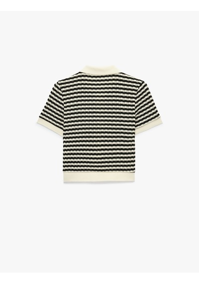 Koton Slim Fit Düğmeli Polo Yaka Kısa Kollu Çizgili Triko Hırka Beyaz Çizgili 6sak30073ek