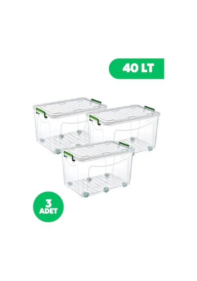 Tekerlekli Kilitli Saklama Kutusu 40 Litre 3 Adet Tekerlekli Saklama Kabı Beyaz