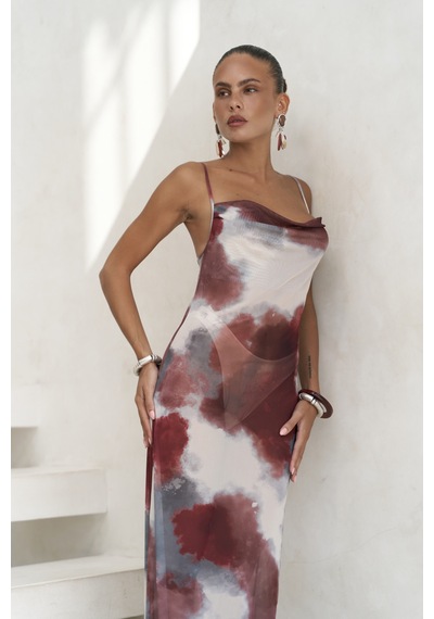 Mai Collection Mai Studios Co. Chomhan Askılı Degaje Bordo Uzun Elbise Bordo