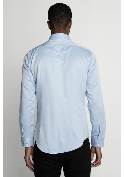 Tudors Slim Fit Dar Kesim Düz Erkek Gömlek-21330-Mavi