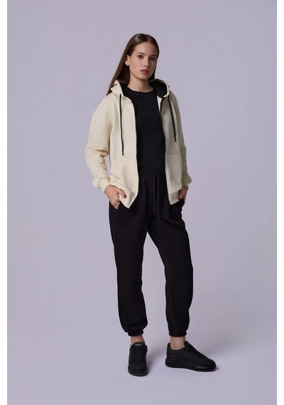 Defys Defy S Kadın Oversize Kapüşonlu Fermuarlı Cepli Sweatshirt Bej - 527346818 Bej