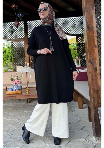 Rabia Şamlı Dora Triko Tunik Siyah Çok Renkli