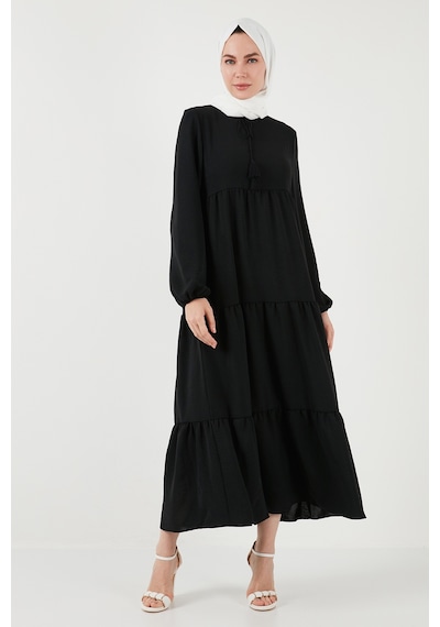 Lela Modest Regular Fit Dik Yaka Uzun Bayan Elbise 611El545 Siyah