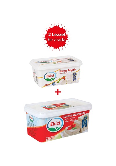 Ekici Tam Yağlı Lokum Kıvamında Beyaz Peynir 800 Gr + Ekici Süzme Peynir 400 Gr 2'li Lezzet Paketi