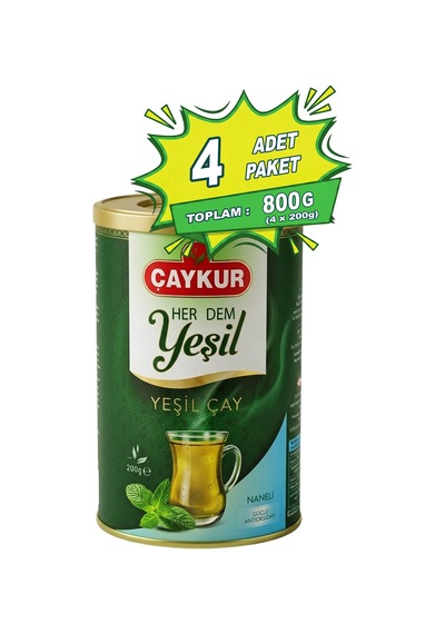 Herdem Yaprak Yeşil Dökme Çay Naneli 200 Gr. Dörtlü Paket