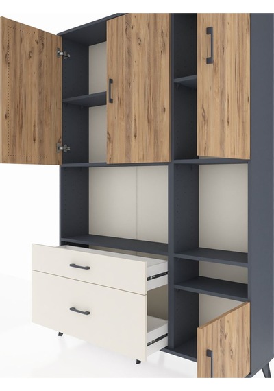 Arges Dolap 7 Raflı 2 Çekmeceli 4 Kapaklı 132x30x195 Antrasit... Antrasit