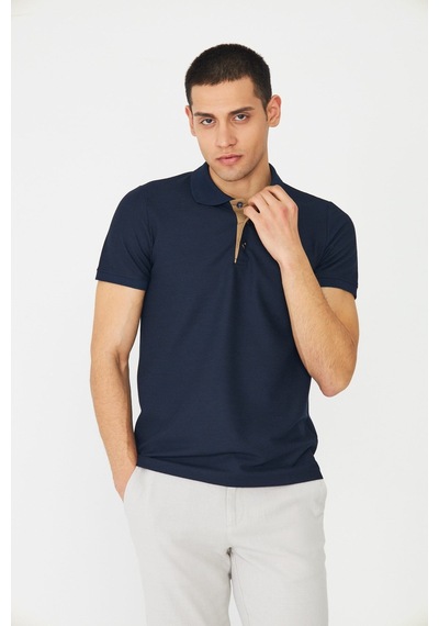 Lacivert Modern Kesim Polo Yaka Erkek T-shirt Laci