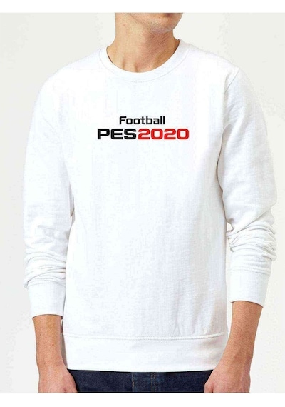 Pes 2020 S Baskılı Beyaz Erkek Örme Sweatshirt