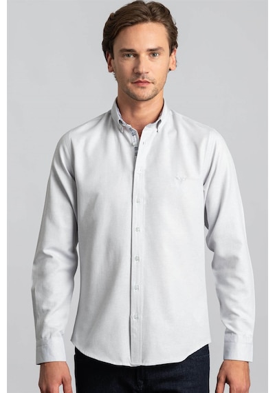 Tudors Slim Fit Dar Kesim Uzun Kol Erkek Gömlek-23371 Beyaz