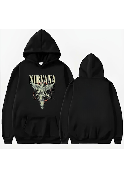 Startmore Nirvana Basklı Kapişonlu Sweatshirt Siyah