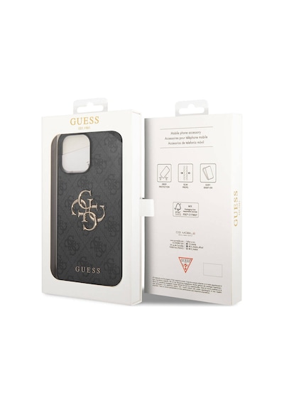 Apple Uyumlu iPhone 15 Pro Max Kılıf Guess Lisanslı Pu Deri Yazı Ve 4g Metal Logo Desen Kahverengi