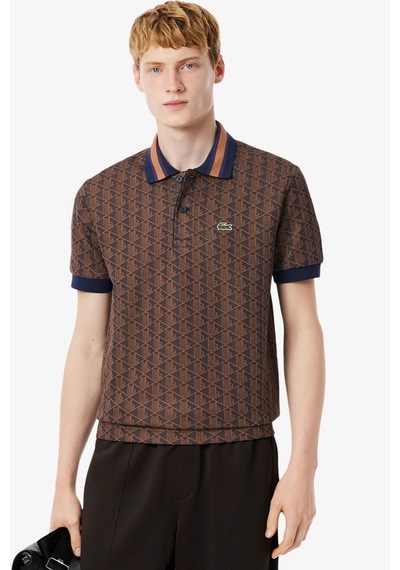 Lacoste Classic Fit Monogram Polo T-shirt Erkek Polo Yaka Tişört Kahverengi