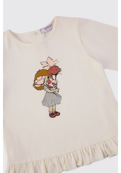 Panço Kız Bebek Baskı Detaylı Ekru Tişört 2611gb05002 Krem