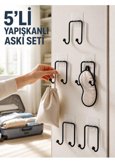 5 Adet Yapışkanlı Askı Çok Amaçlı Mutfak Banyo Düzenleyici Askılık Antrasit Melanj