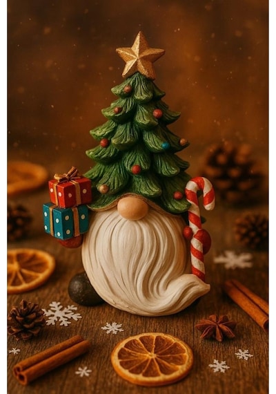 Dekoratif Yılbaşı Cüce Ve Çam Ağacı Biblosu Noel Dekorasyon Figürü Hediyelik Yeni Yıl Süsü