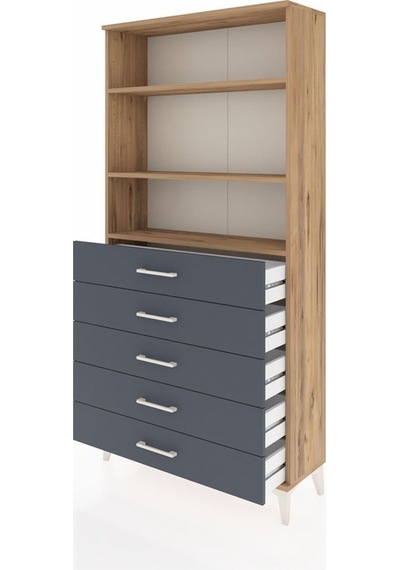 Arges Dolap 3 Raflı 5 Çekmeceli 88x30x182 Çam-antrasit Atlas Çam