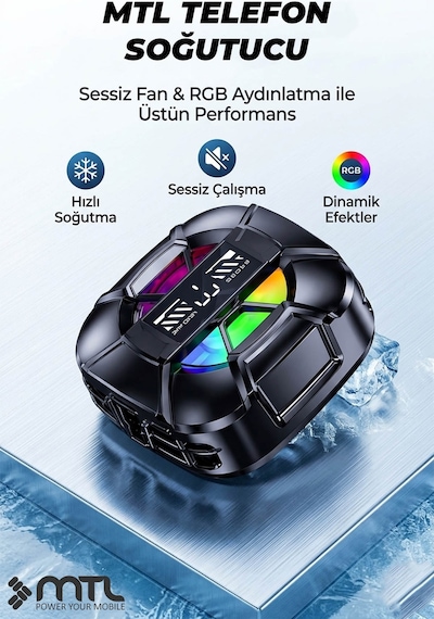 Telefon Tablet Soğutucu Fan Magsafe Uyumlu, Klipsli, Rgb, 3 Kademeli Siyah Mt8466