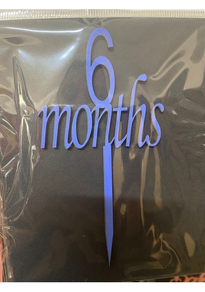 Delux Serisi Ay Kutlaması Hatıralık Eğlence 6 Month Mavi Ahşap Pasta Üzeri Süs