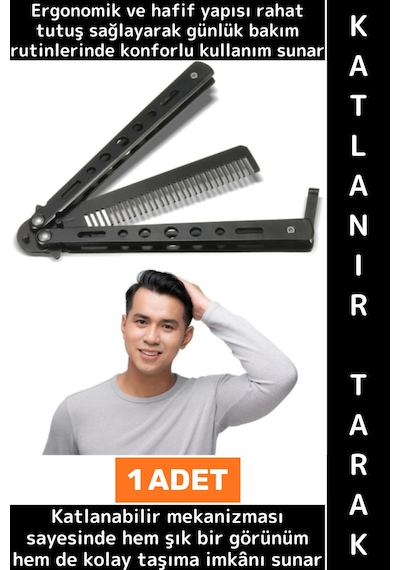 Hediyelik Seyahat Gündelik Çanta Boy Paslanmaz Çelik Gövdeli Özel Şık Tasarımlı Katlanabilir Tarak