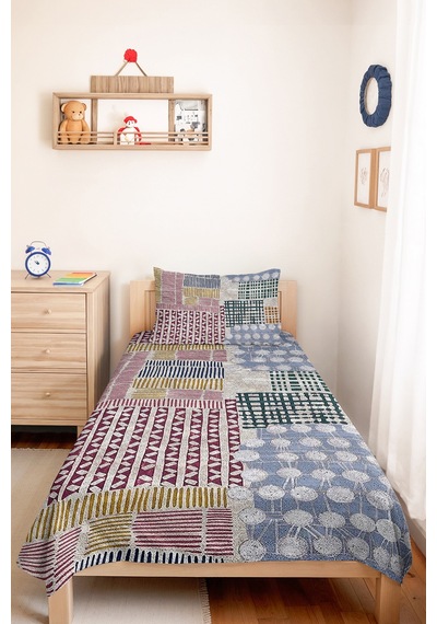 Geometrik Mavi Genç Odası Tek Kişilik Pike Takımı-bohem Bordo Yeşil 160x220 Cm Kapitone Yatak Örtüsü Kırsal Kıyı Kıyısı
