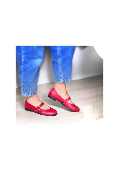 Ne&ve Shoes Kırmızı Hakiki Deri Babet