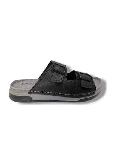 Enova M253-0202-25 Deri Anatomik Soft Çift Bant Erkek Terlik Siyah