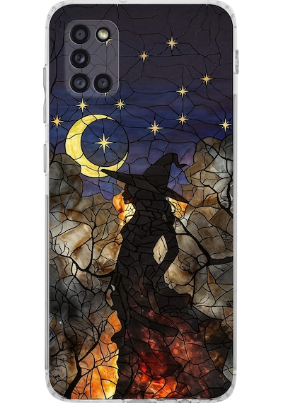 Printify Samsung Galaxy A31 İle Uyumlu Vitray Cadı Saati Tasarımlı Şeffaf Silikon Kılıf Şeffaf