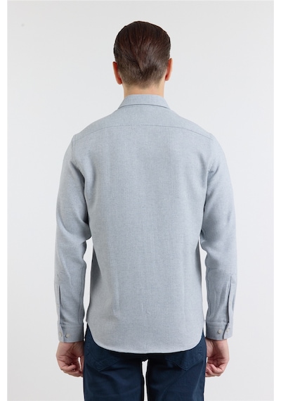 İmza Mavi - Beyaz Düğmeli Yaka Uzun Kol Cepsiz Slim Fit Pamuklu Gömlek 1004260164