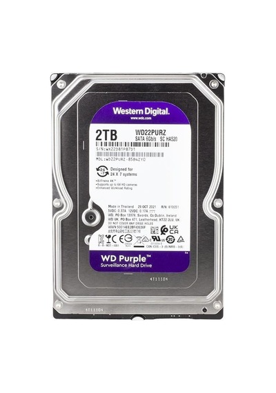 Western Digital Purple Wd22purz 2 Tb Sata 6gb/s 7-24 Güvenlik Harddisk-178429